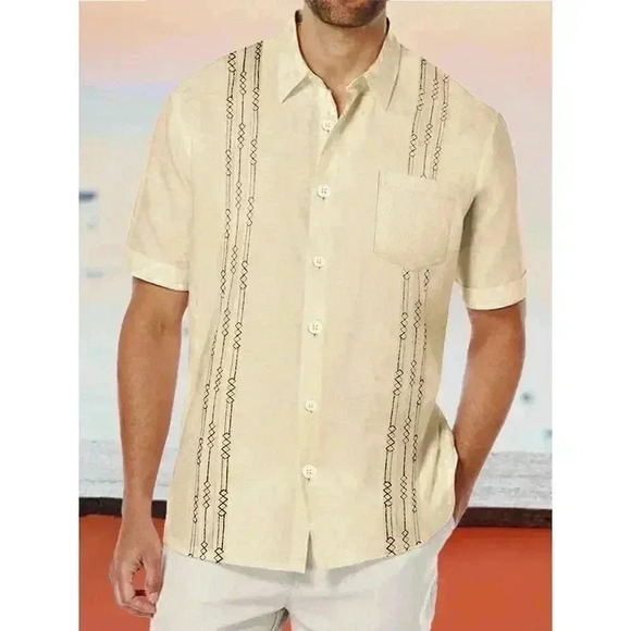 Coofandy Short Sleeve Linen Cotton Men’s S Button Down Shirt Tan NWT - Picture 1 of 10